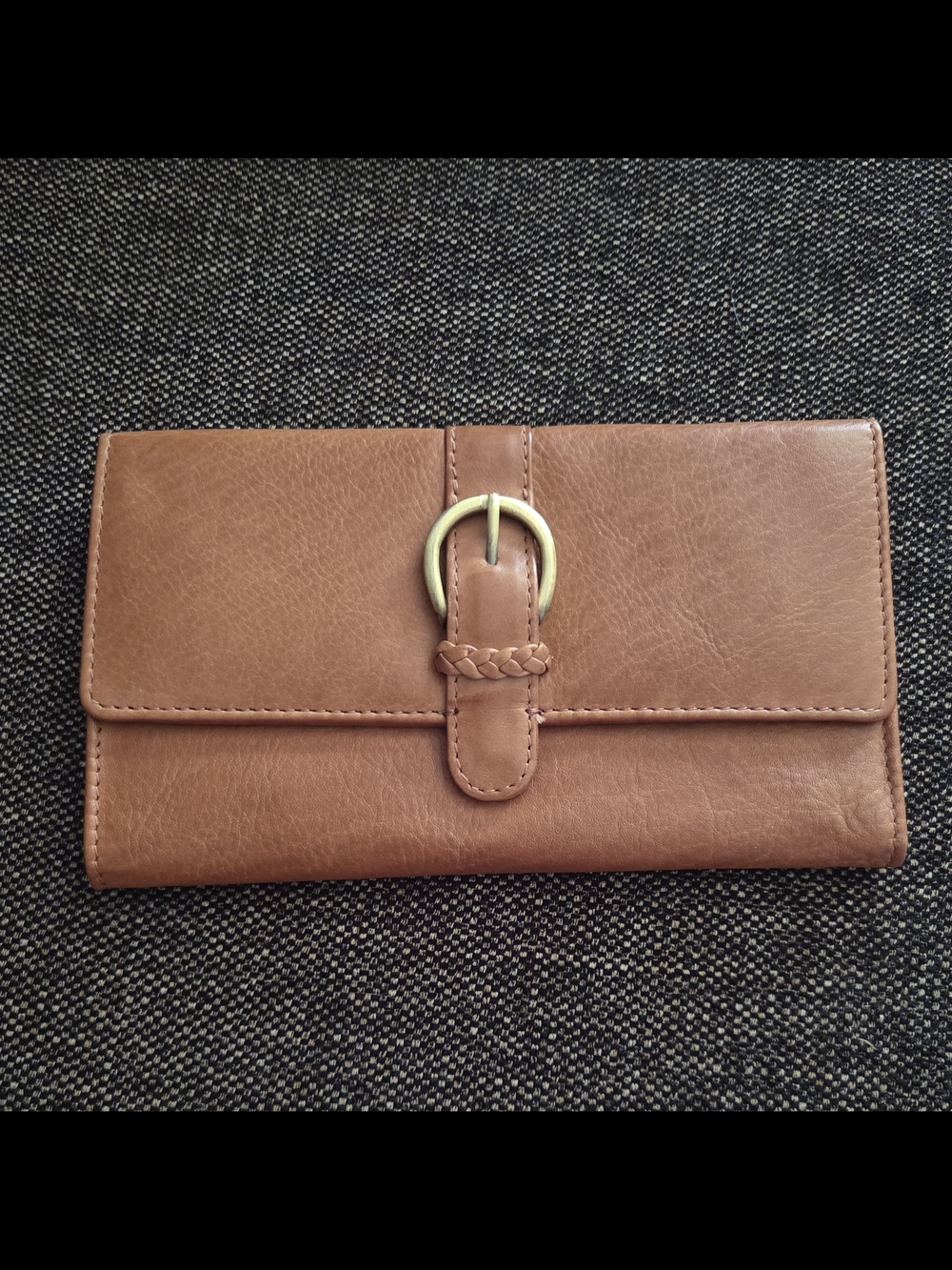Brown Leather Clutch Wallet with Buckle Accent
